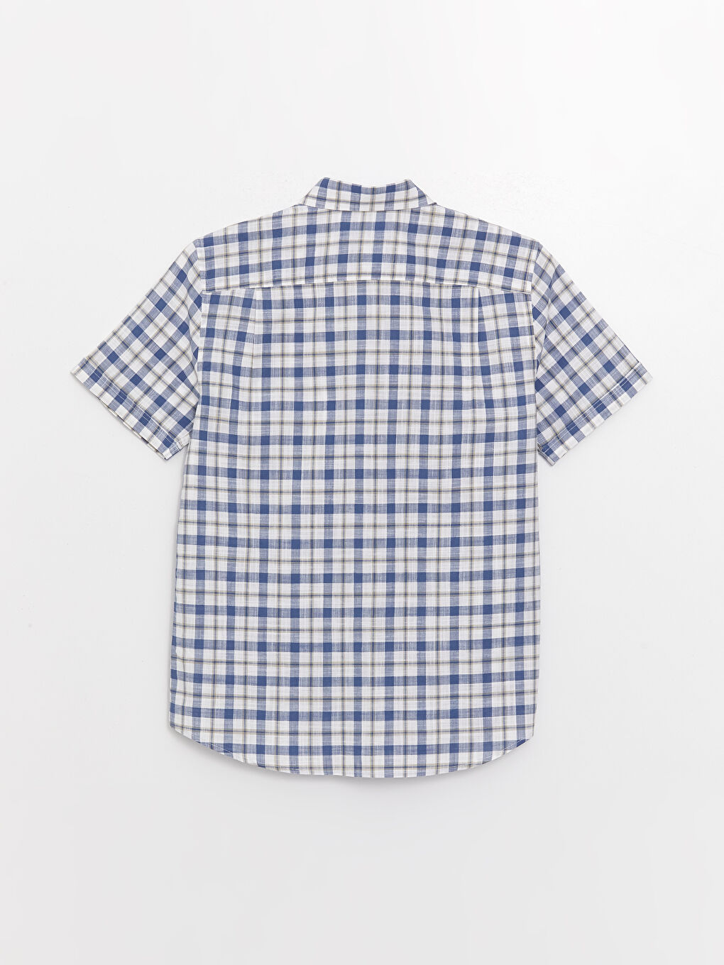 Beyaz Regular Fit Kısa Kollu Ekose Poplin Erkek Gömlek-6