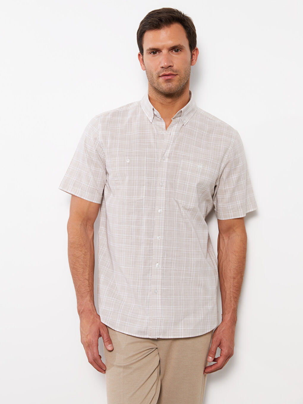 Chemise Pour Hommes À Manches Courtes En Popeline Écossaise Coupe Régulière