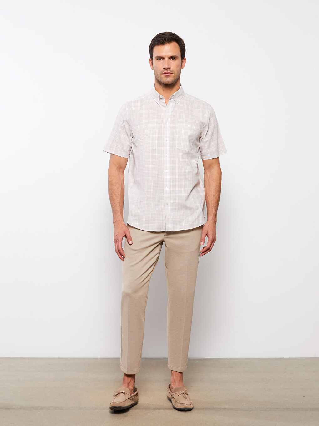 Chemise Pour Hommes À Manches Courtes En Popeline Écossaise Coupe Régulière-2