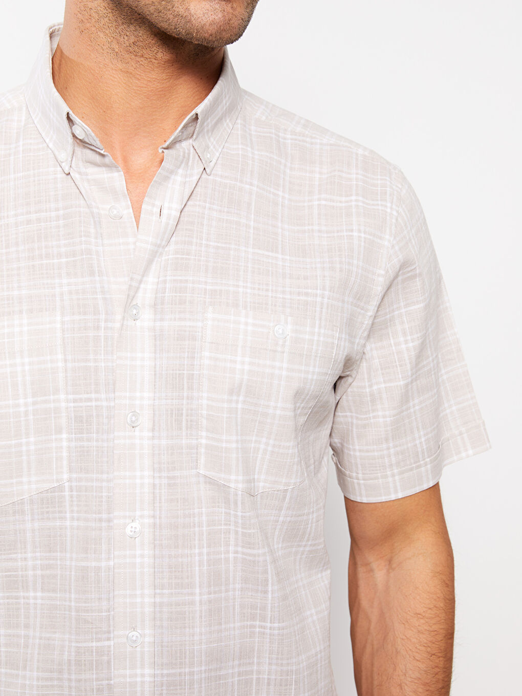 Chemise Pour Hommes À Manches Courtes En Popeline Écossaise Coupe Régulière-3