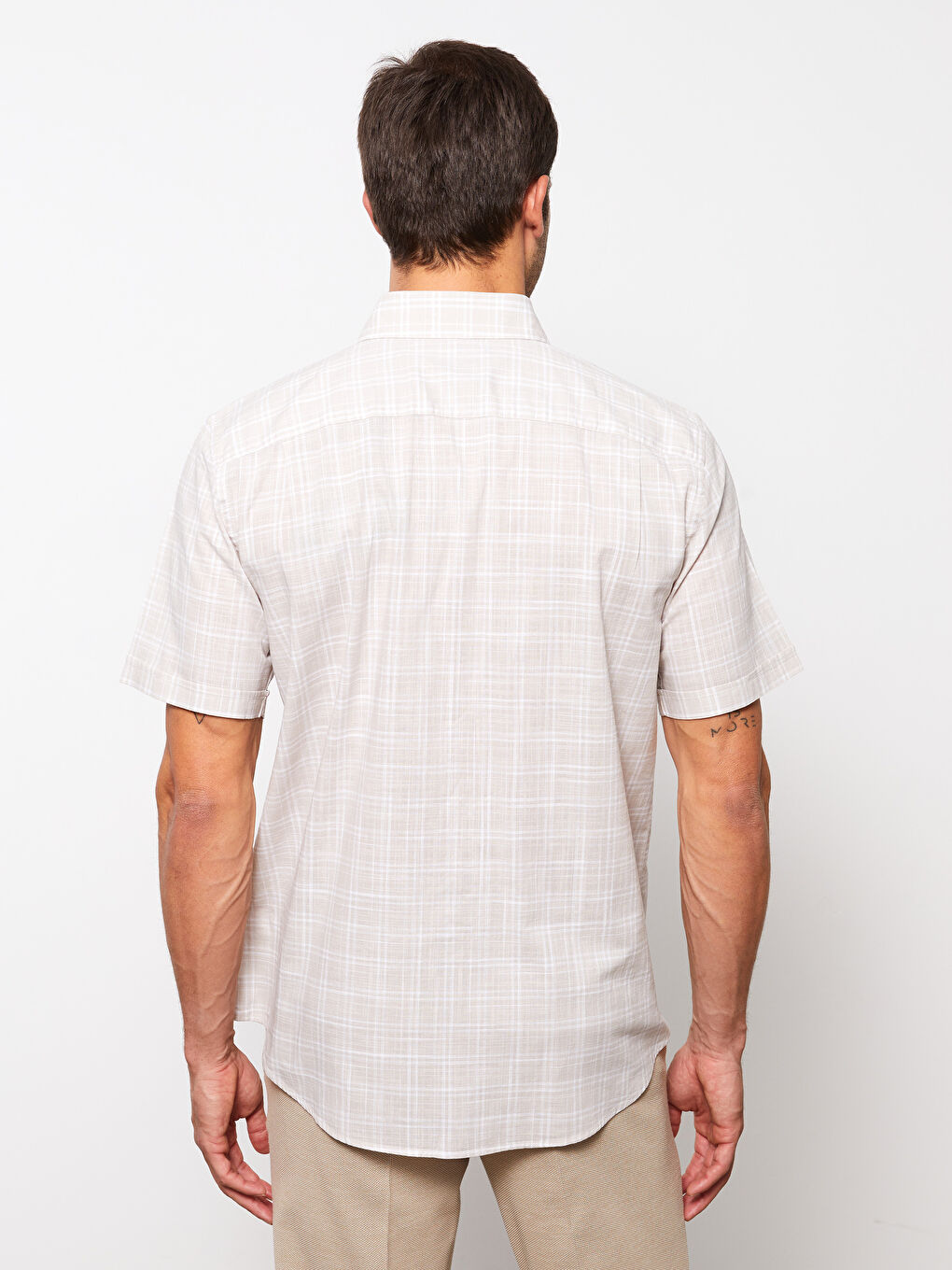 Chemise Pour Hommes À Manches Courtes En Popeline Écossaise Coupe Régulière-4