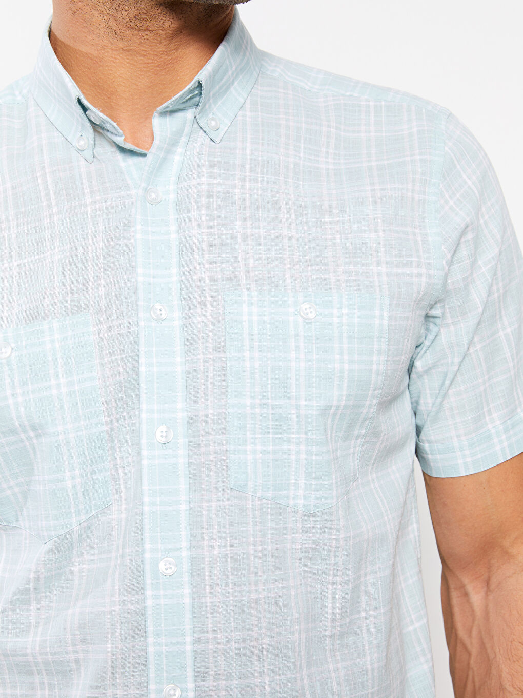 Chemise Pour Hommes À Manches Courtes En Popeline Écossaise Coupe Régulière-3