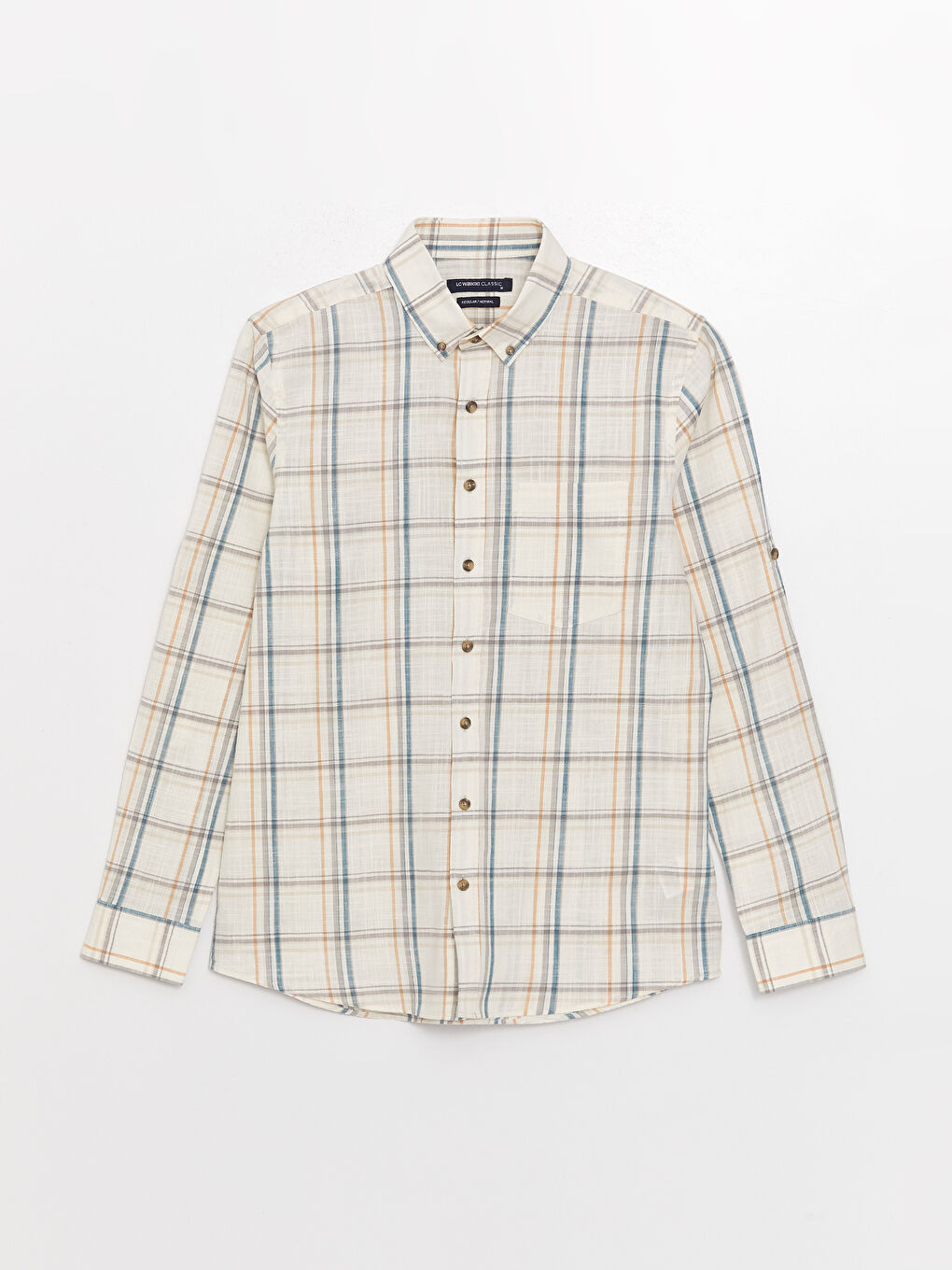 قميص بوبلين كاروهات كم طويل عادي للرجال-5