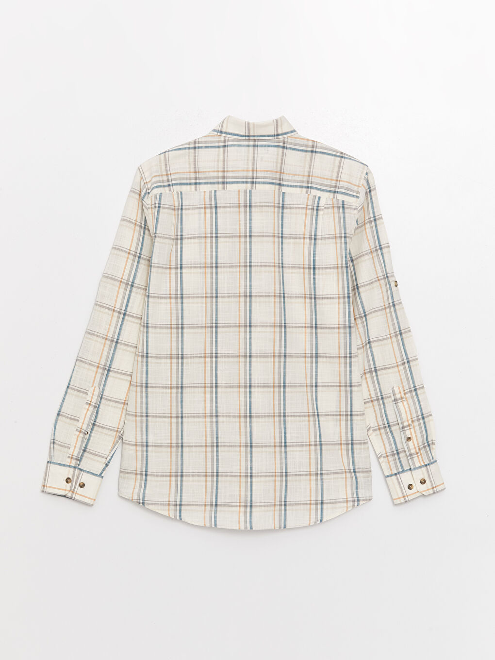 قميص بوبلين كاروهات كم طويل عادي للرجال-6