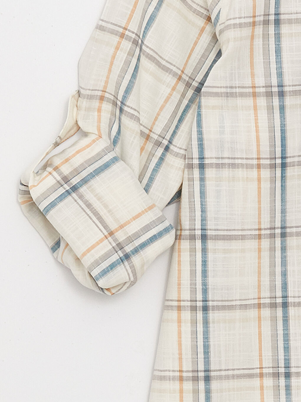 قميص بوبلين كاروهات كم طويل عادي للرجال-7