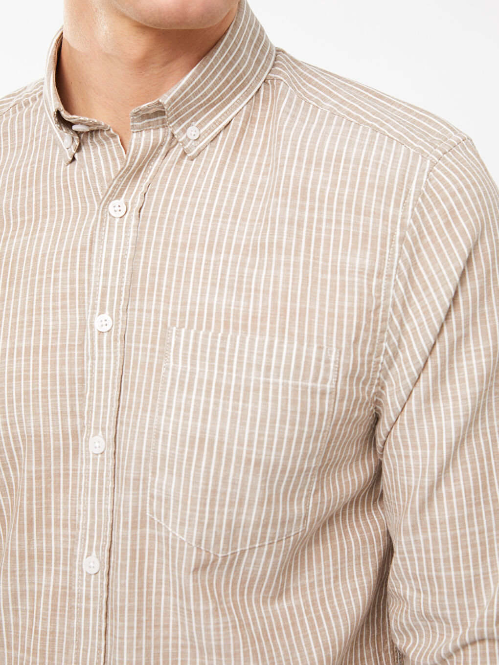 Regular Fit Long Sleeve Striped Linen Blend Men's Shirt-3