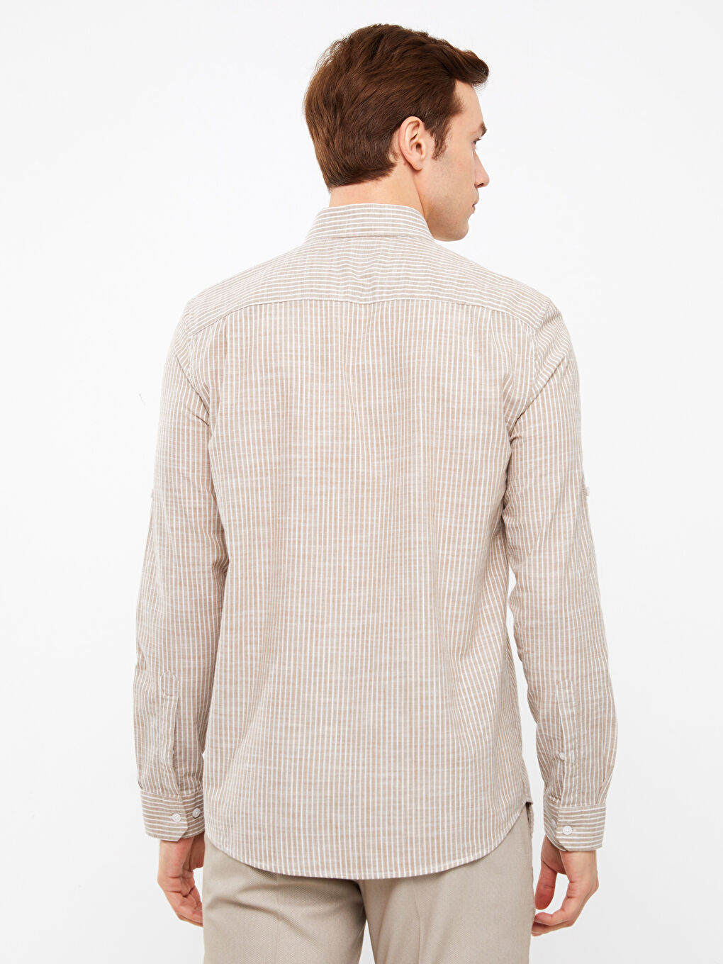 Regular Fit Long Sleeve Striped Linen Blend Men's Shirt-4
