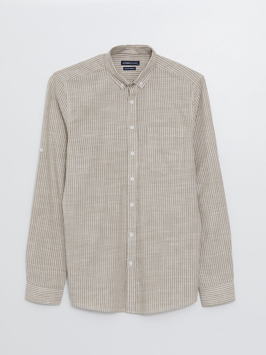 Regular Fit Long Sleeve Striped Linen Blend Men's Shirt-5