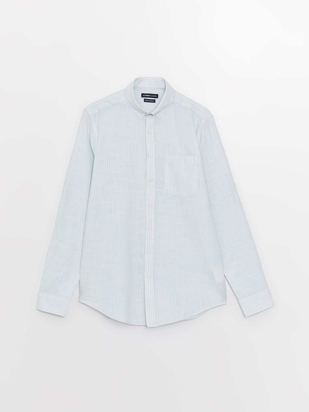 قميص رجالي كم طويل مخطط خليط كتان عادي-5