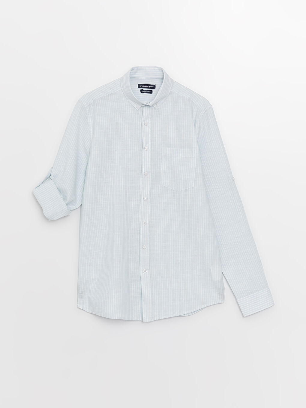 قميص رجالي كم طويل مخطط خليط كتان عادي-6