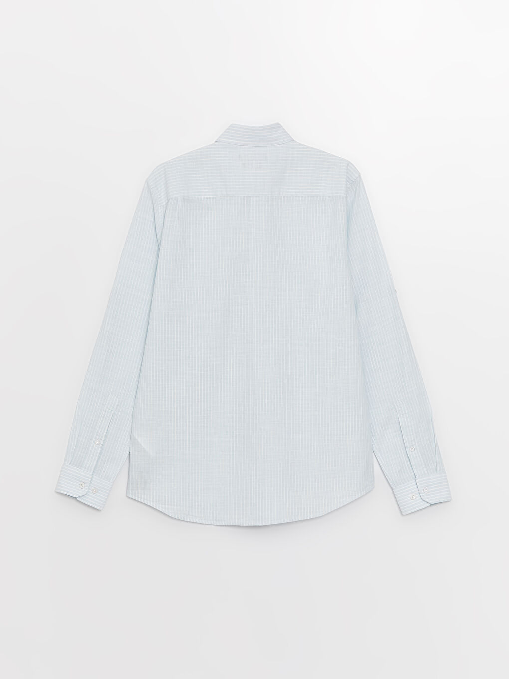 قميص رجالي كم طويل مخطط خليط كتان عادي-7