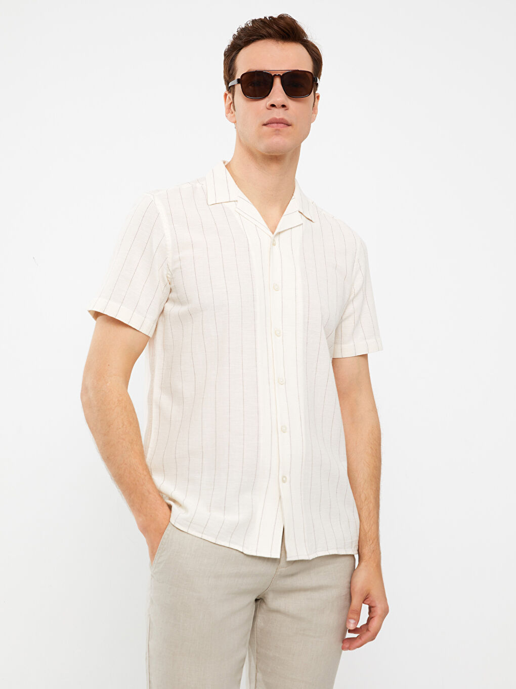 Regular Fit Short Sleeve Linen Blend Men's Shirt -S3FD11Z8-LFC