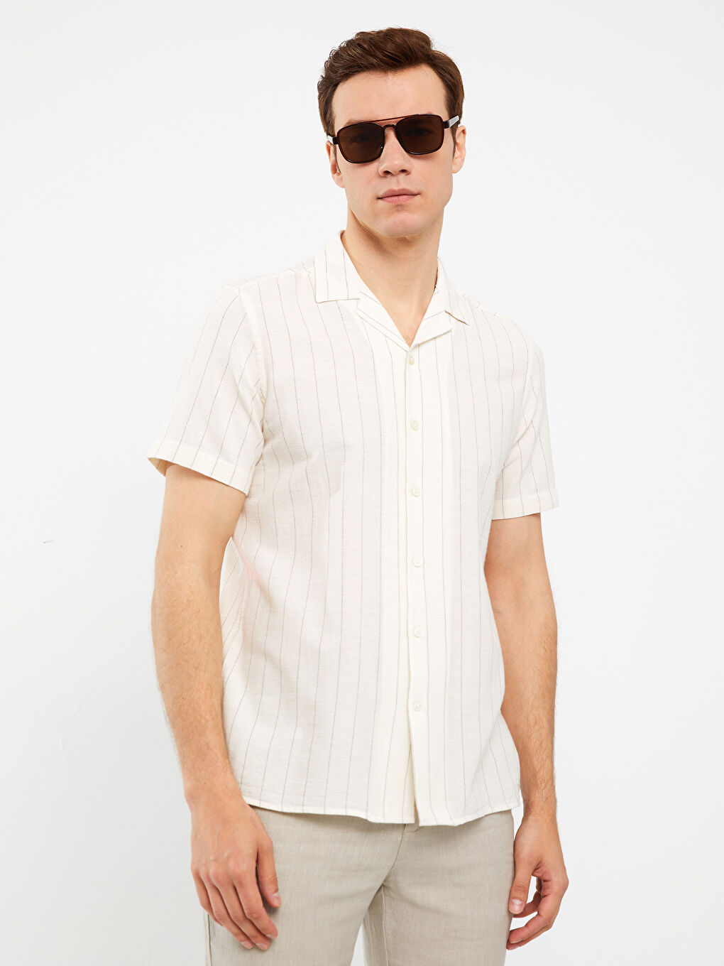 Regular Fit Short Sleeve Linen Blend Men's Shirt -S3FD11Z8-LFC