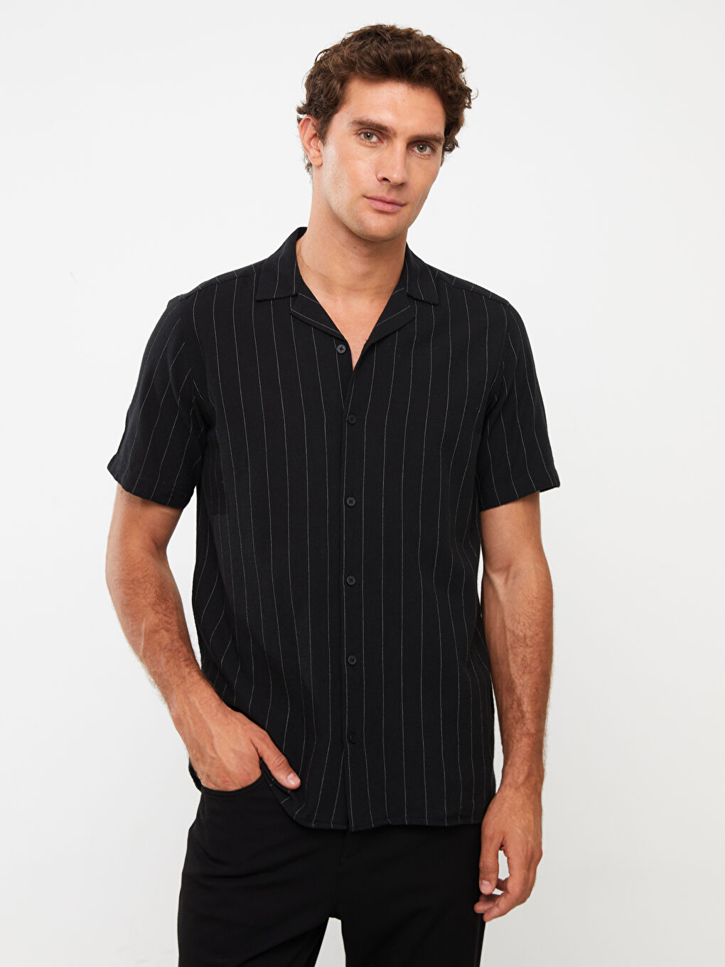 Regular Fit Short Sleeve Linen Blend Men's Shirt