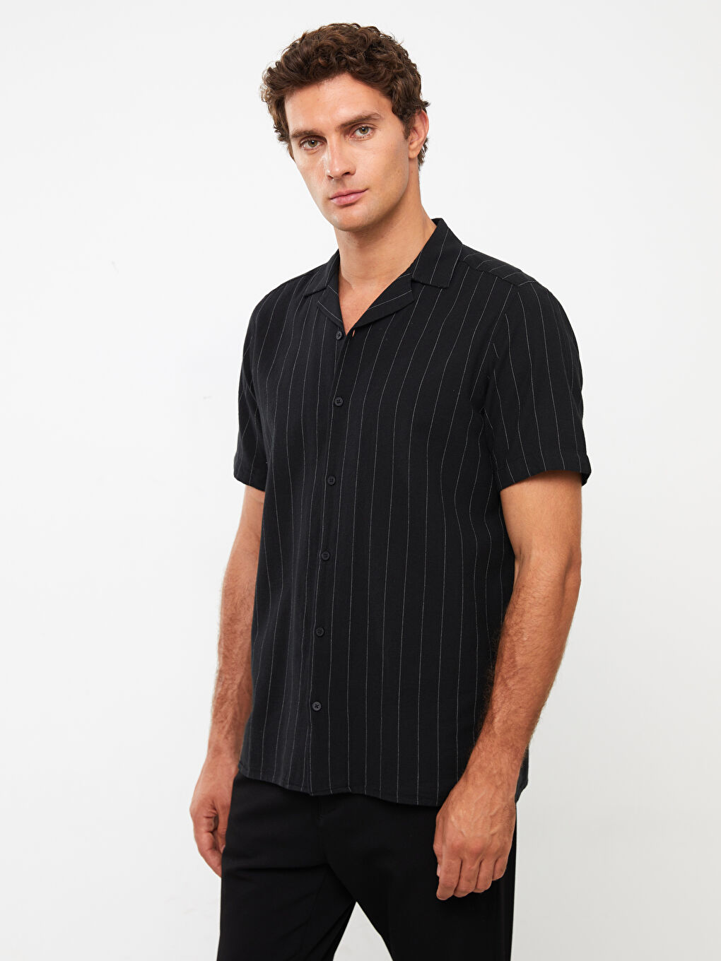 Regular Fit Short Sleeve Linen Blend Men's Shirt-2