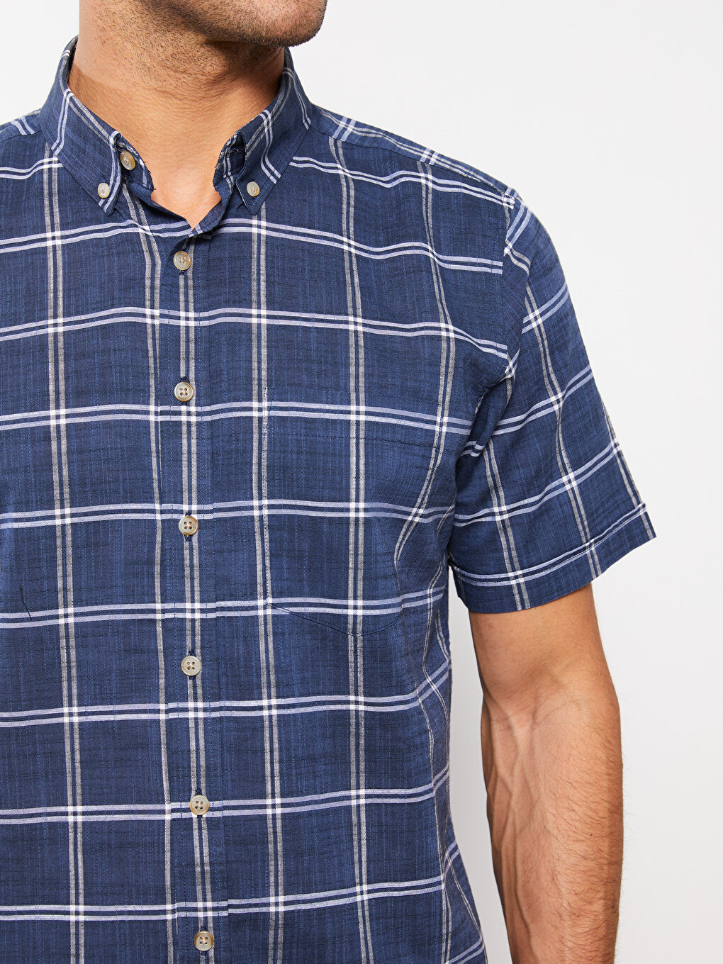 İndigo Regular Fit Kısa Kollu Ekose Poplin Erkek Gömlek-3