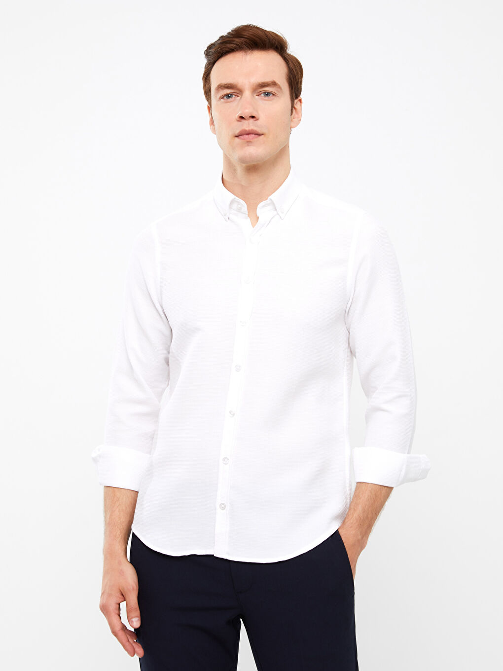 Muška košulja dugih rukava slim fit od dobby tkanine -S3FD15Z8-Q6K