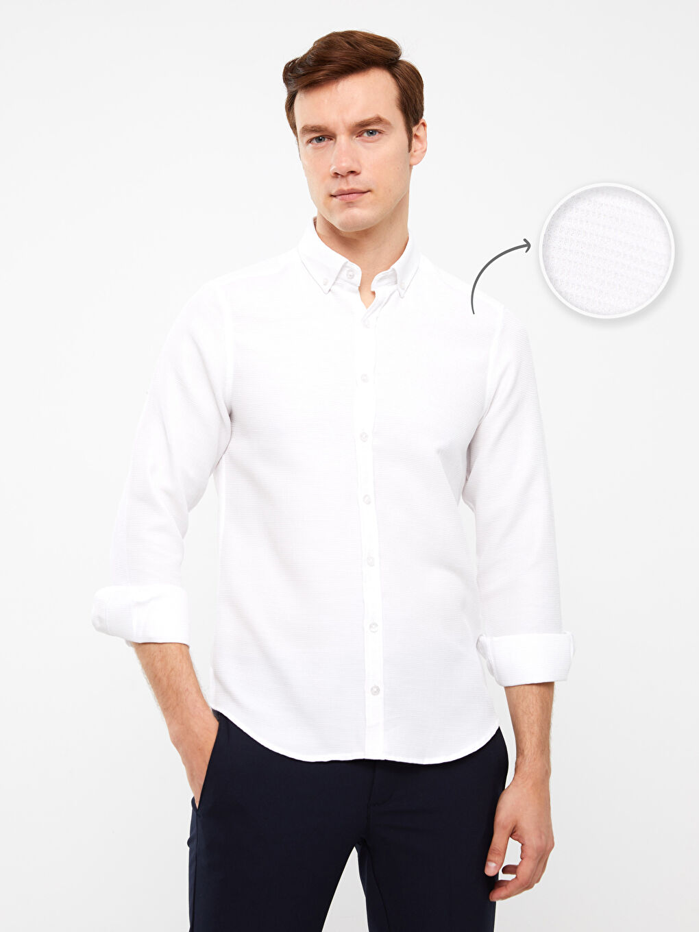Muška košulja dugih rukava slim fit od dobby tkanine -S3FD15Z8-Q6K