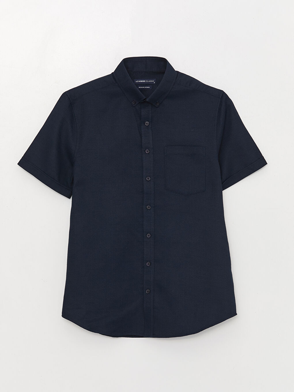 Lacivert Regular Fit Kısa Kollu Armürlü Erkek Gömlek-5