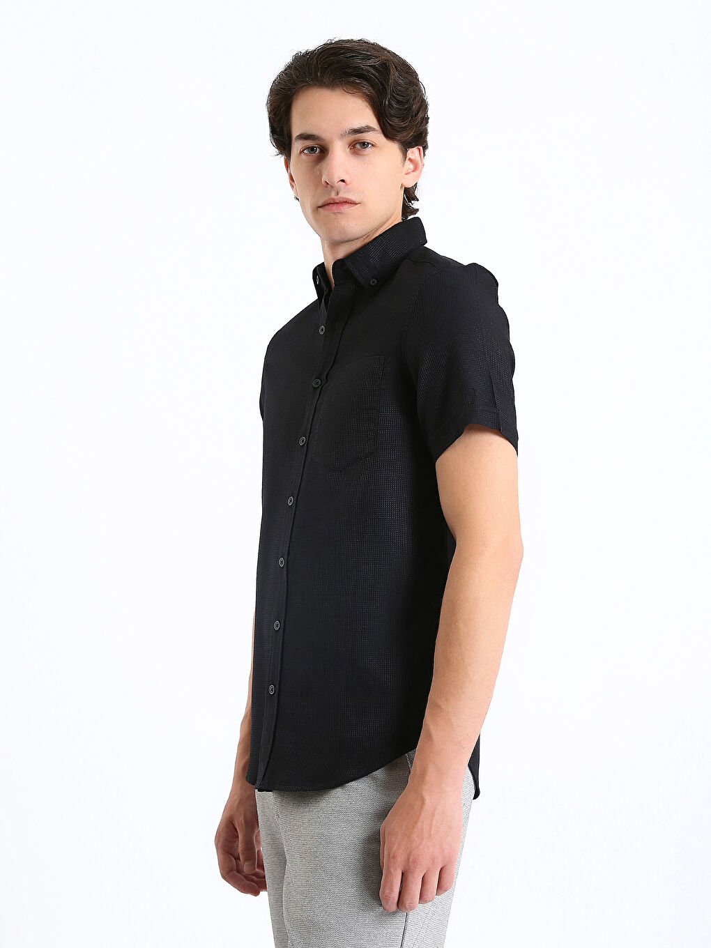 Chemise Pour Hommes Coupe Régulière À Manches Courtes En Tissu Dobby-6