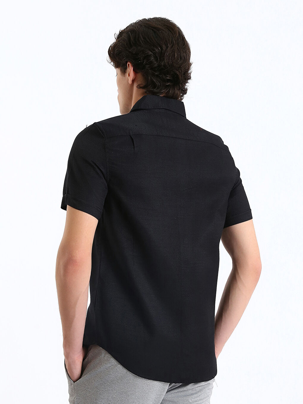 Chemise Pour Hommes Coupe Régulière À Manches Courtes En Tissu Dobby-8
