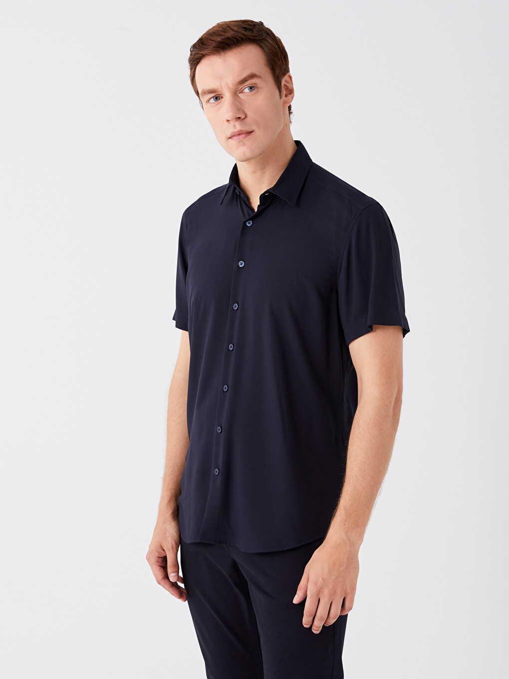 Chemise Pour Hommes À Manches Courtes En Viscose Coupe Régulière-1