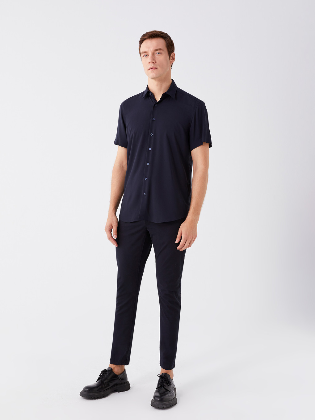 Chemise Pour Hommes À Manches Courtes En Viscose Coupe Régulière-2