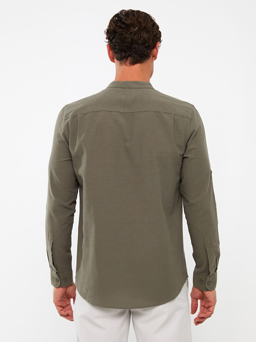 قميص رجالي كم طويل بقماش دوبي بقصة عادية-4