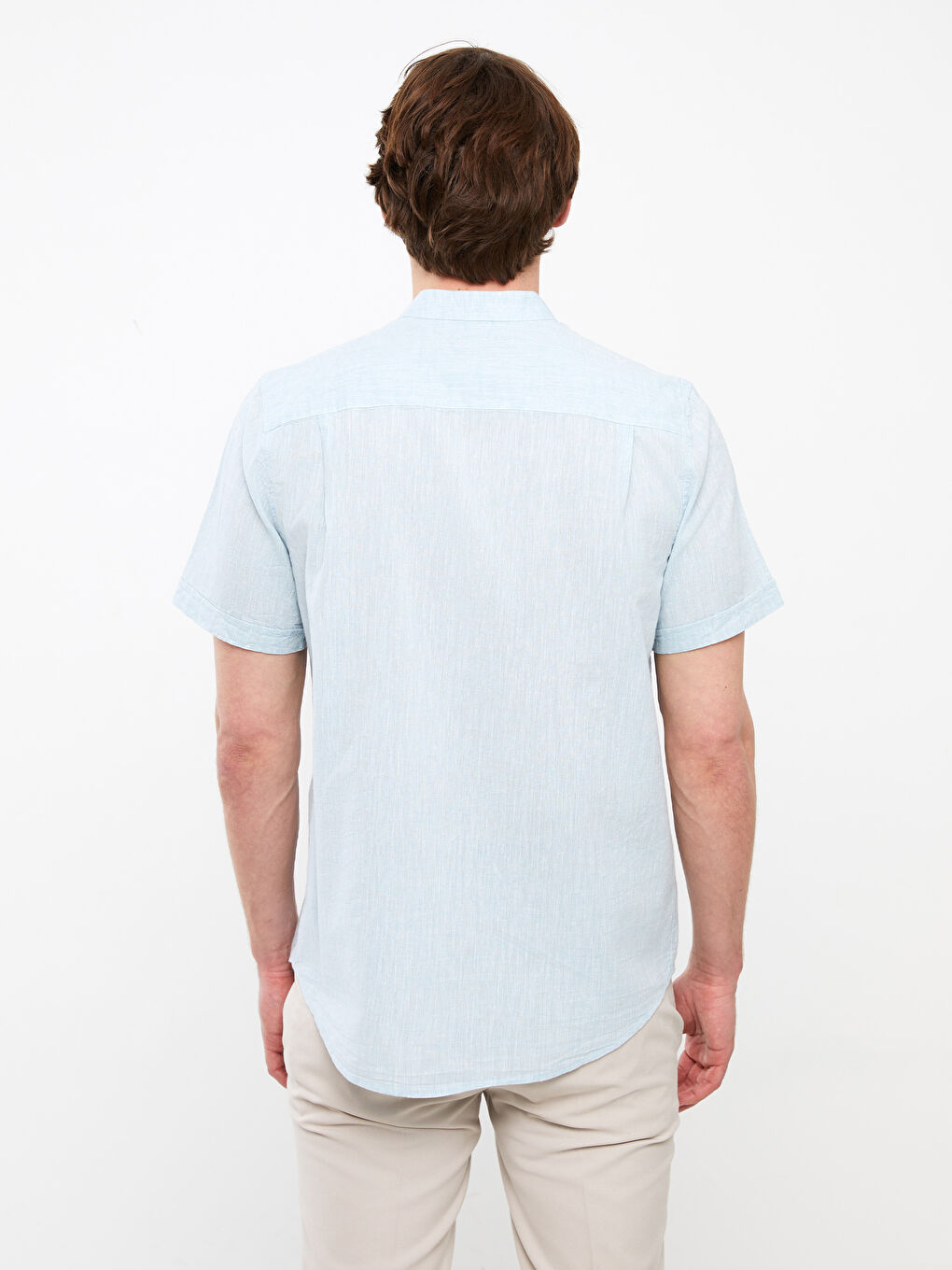 Ерлерге арналған зығыр қоспасы қысқа жең стандартты пішім жейде-4