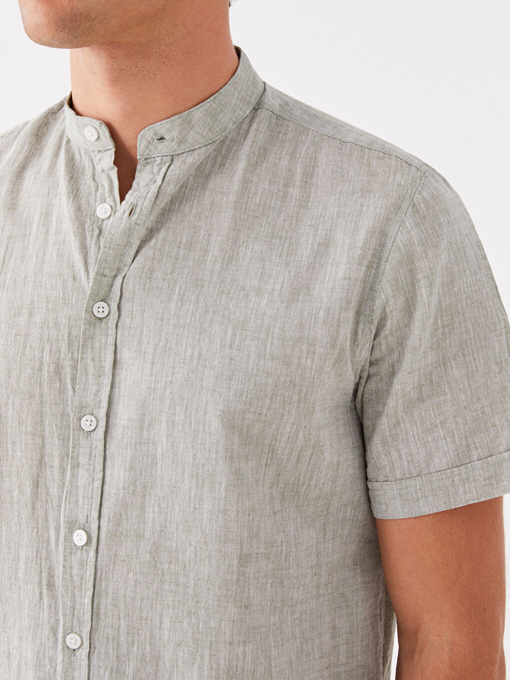 قميص رجالي كم قصير بقماش خليط كتان بقصة عادية-3