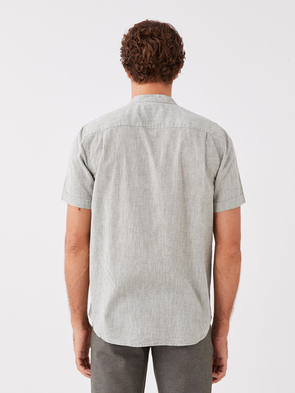 قميص رجالي كم قصير بقماش خليط كتان بقصة عادية-4