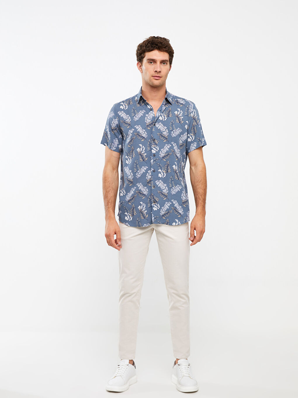 قميص رجالي بكم قصير عادي منقوش فيسكوز-2
