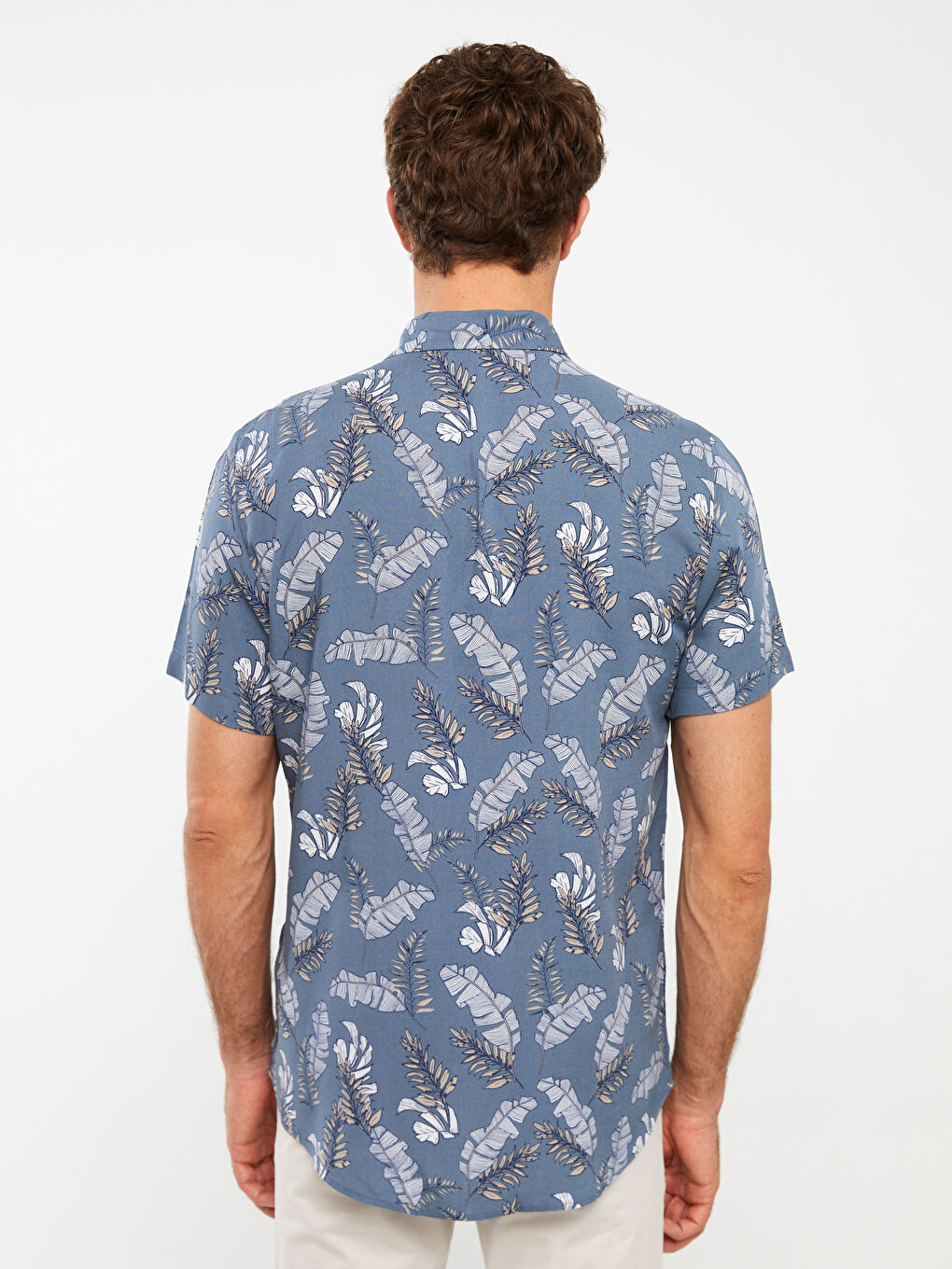 قميص رجالي بكم قصير عادي منقوش فيسكوز-4