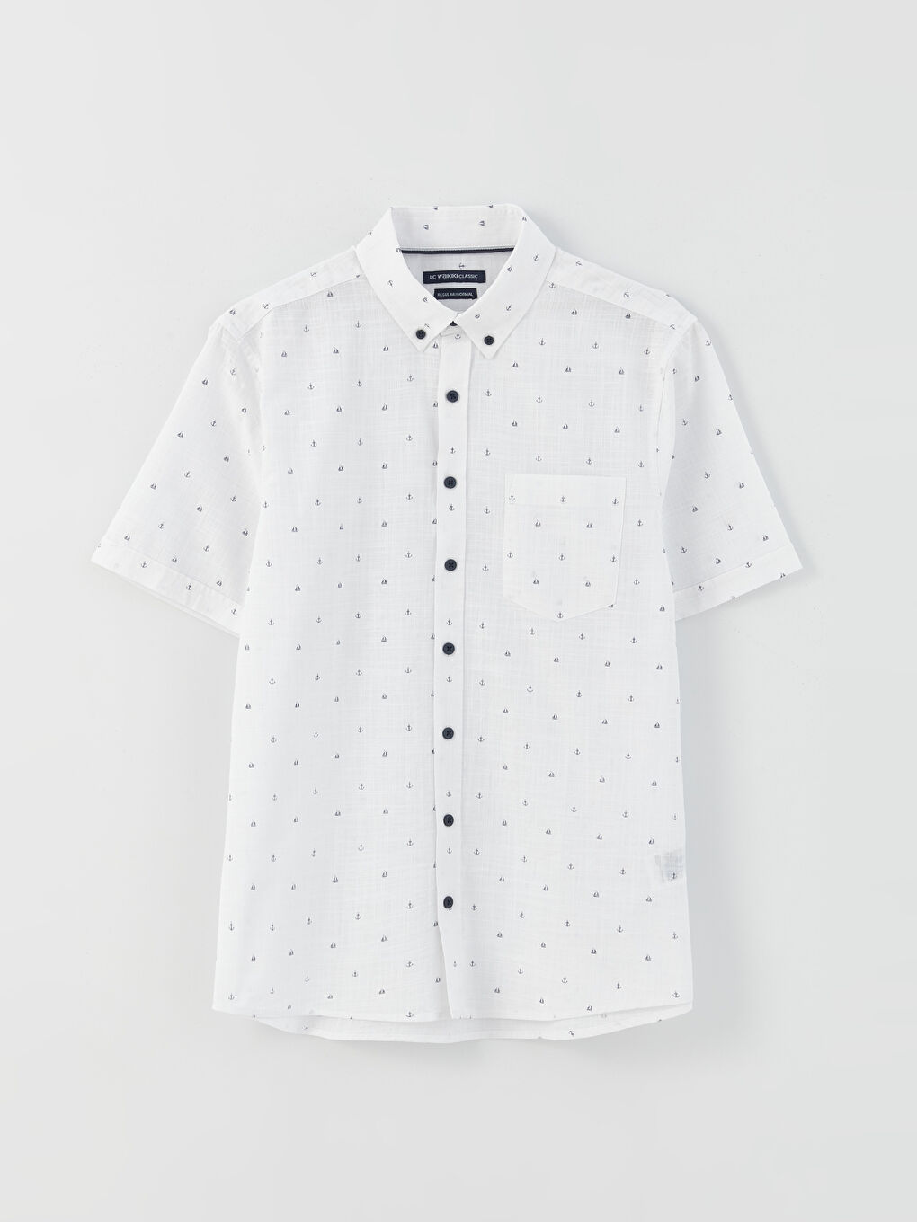 ерлерге арналған стандартты пішім қысқа жең өрнекті поплин жейде-5