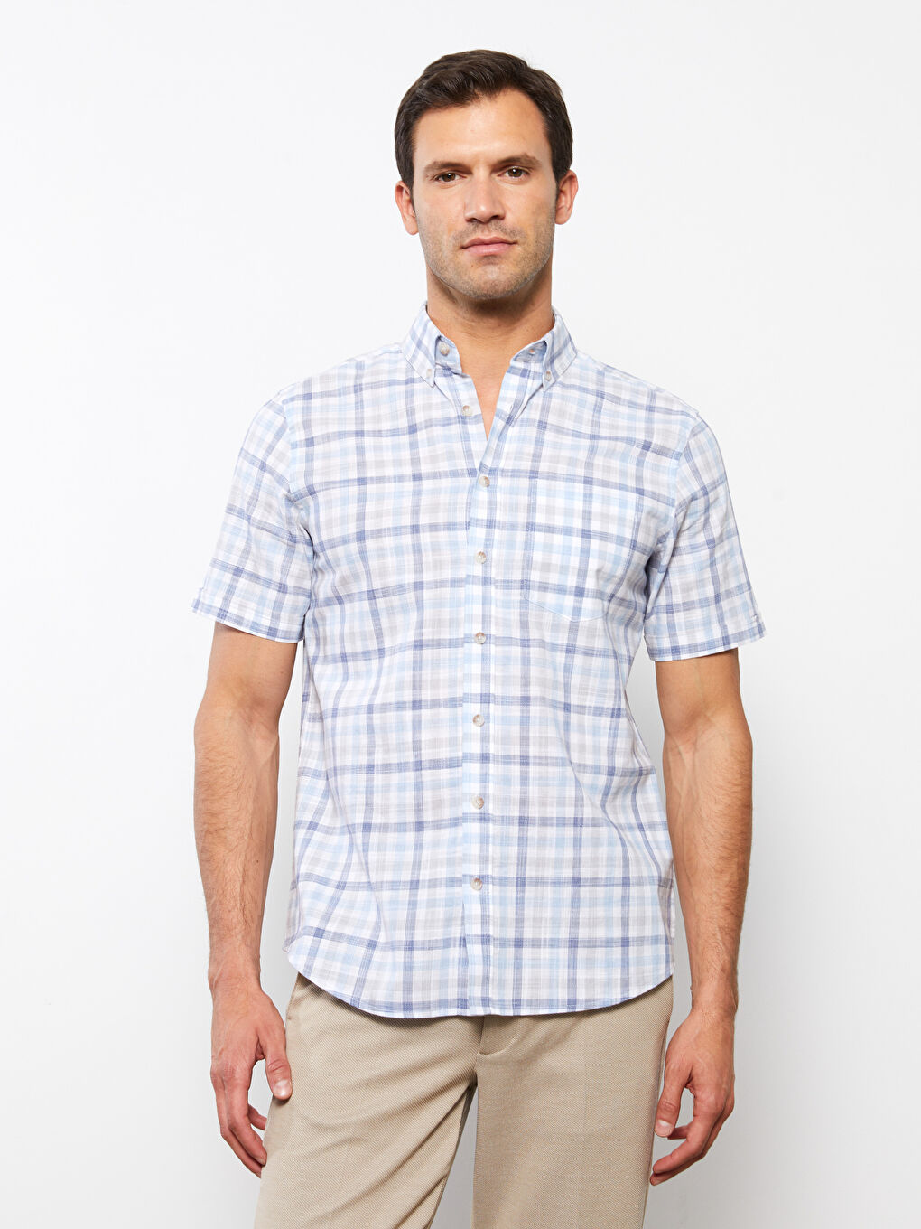 Chemise Écossais à Manches Courtes pour Hommes Ajustée Régulière