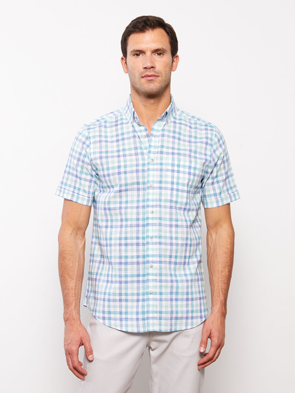 Chemise Écossais à Manches Courtes pour Hommes Ajustée Régulière
