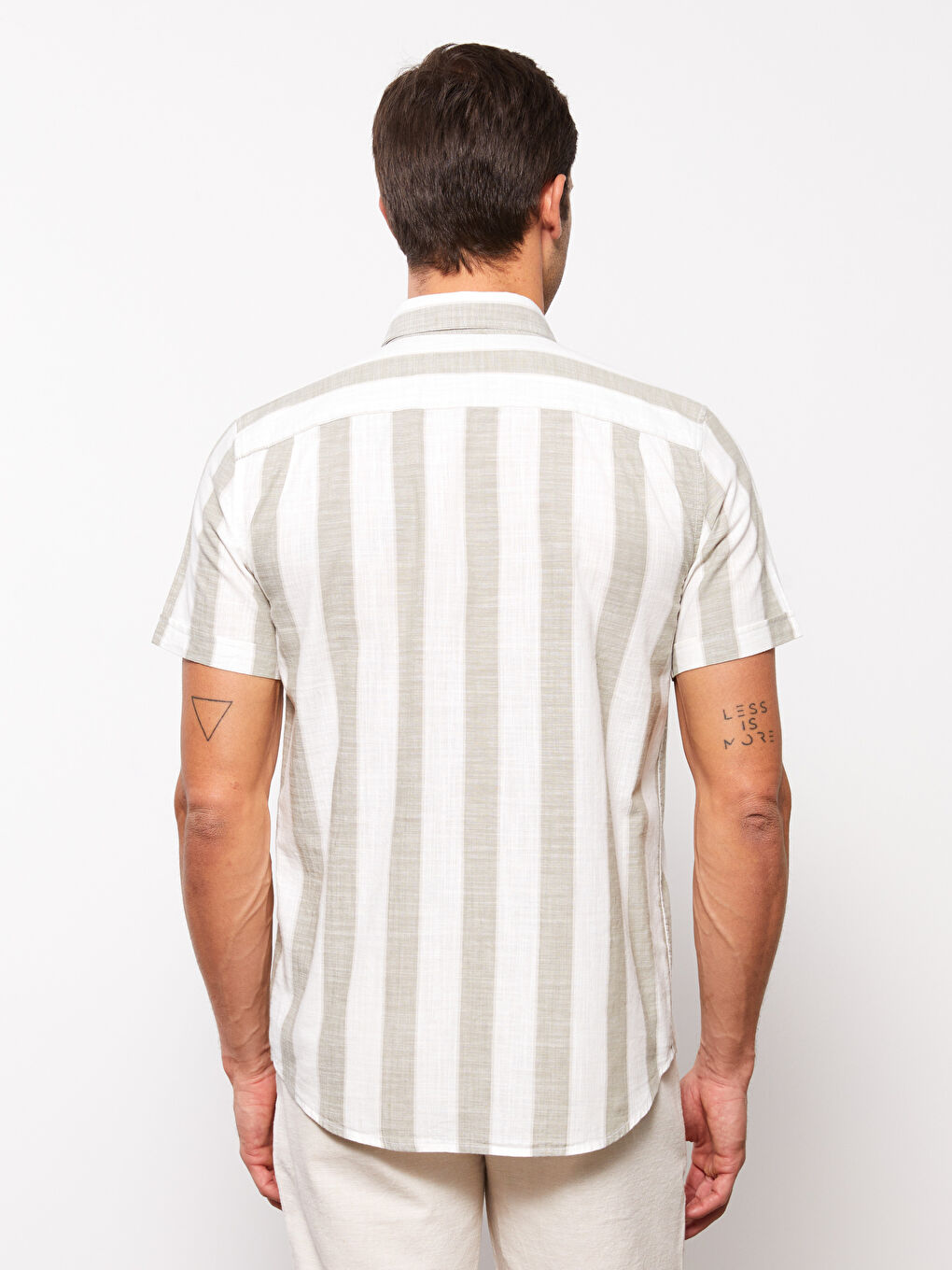 Haki Regular Fit Kısa Kollu Çizgili Erkek Gömlek-4