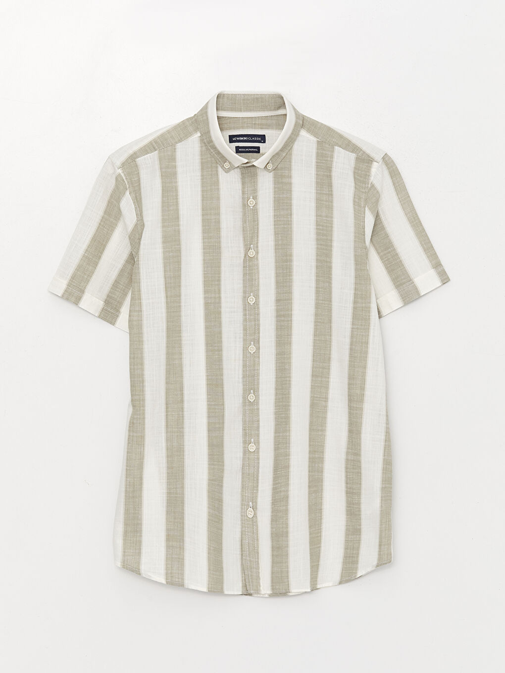 Haki Regular Fit Kısa Kollu Çizgili Erkek Gömlek-5