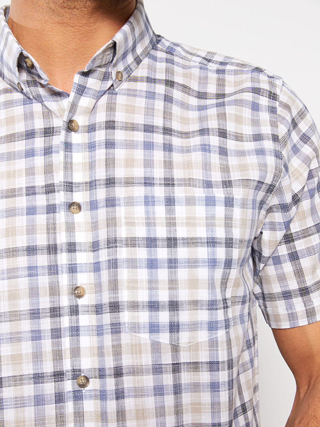 Regular Fit Short Sleeve Plaid Poplin Men's Shirt-3