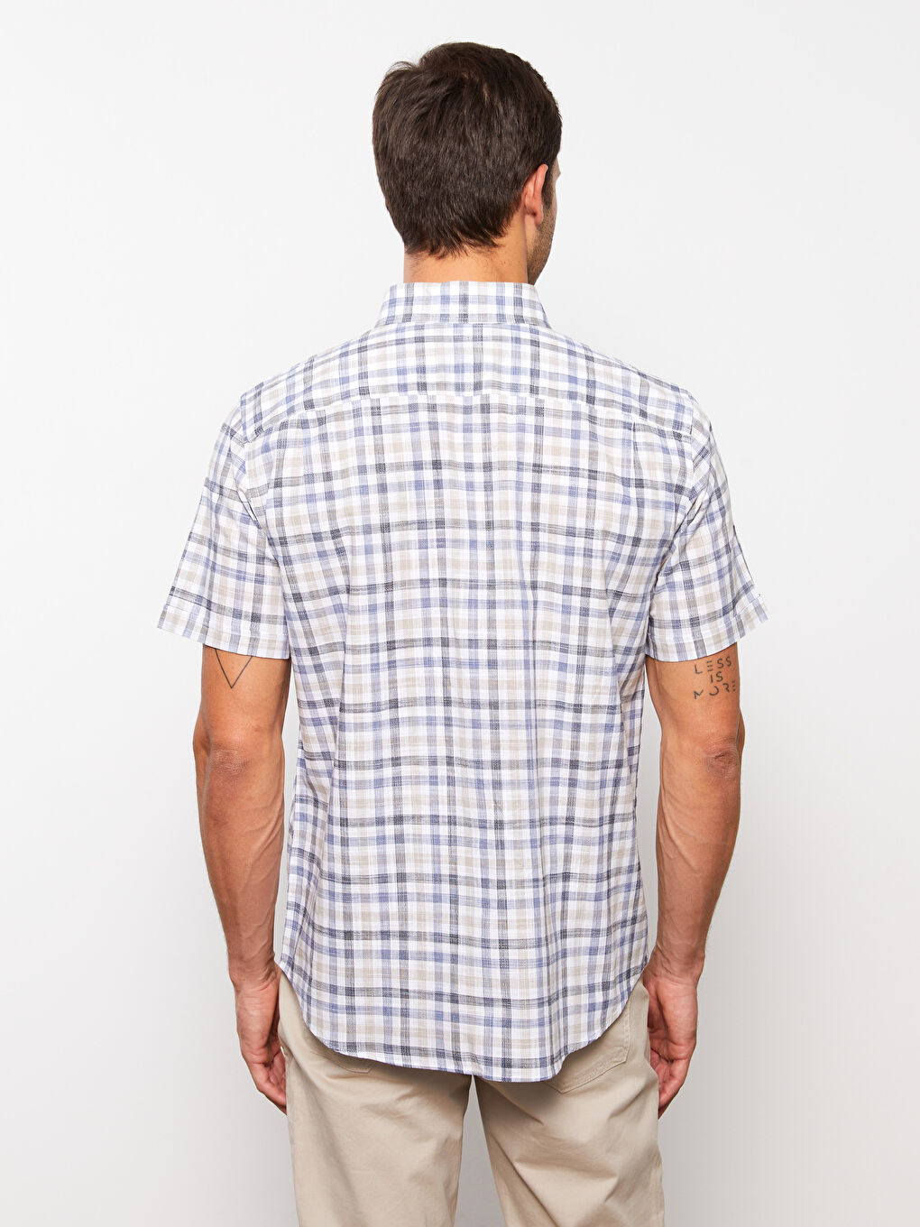 Regular Fit Short Sleeve Plaid Poplin Men's Shirt-4