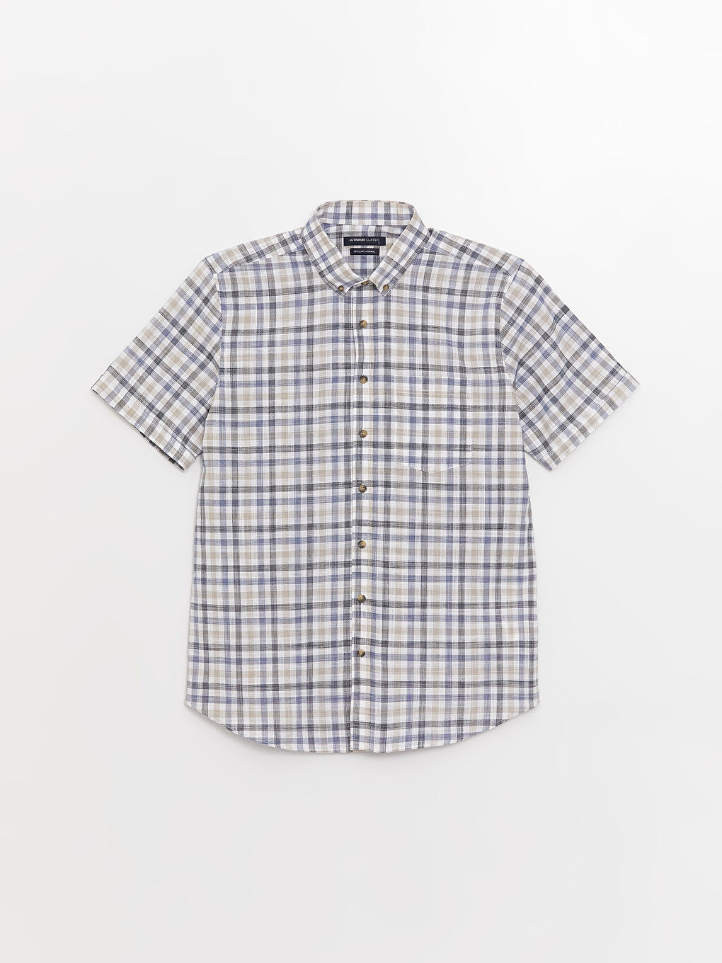 Regular Fit Short Sleeve Plaid Poplin Men's Shirt-5