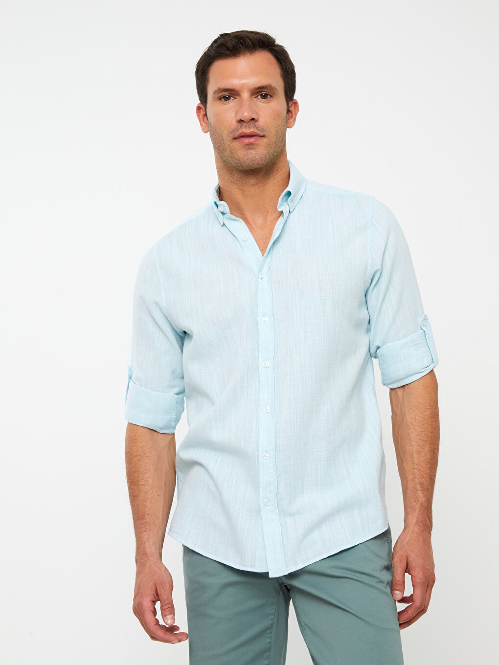 Chemise pour Hommes en Mélange de Lin à Manches Longues Coupe Régulière-1