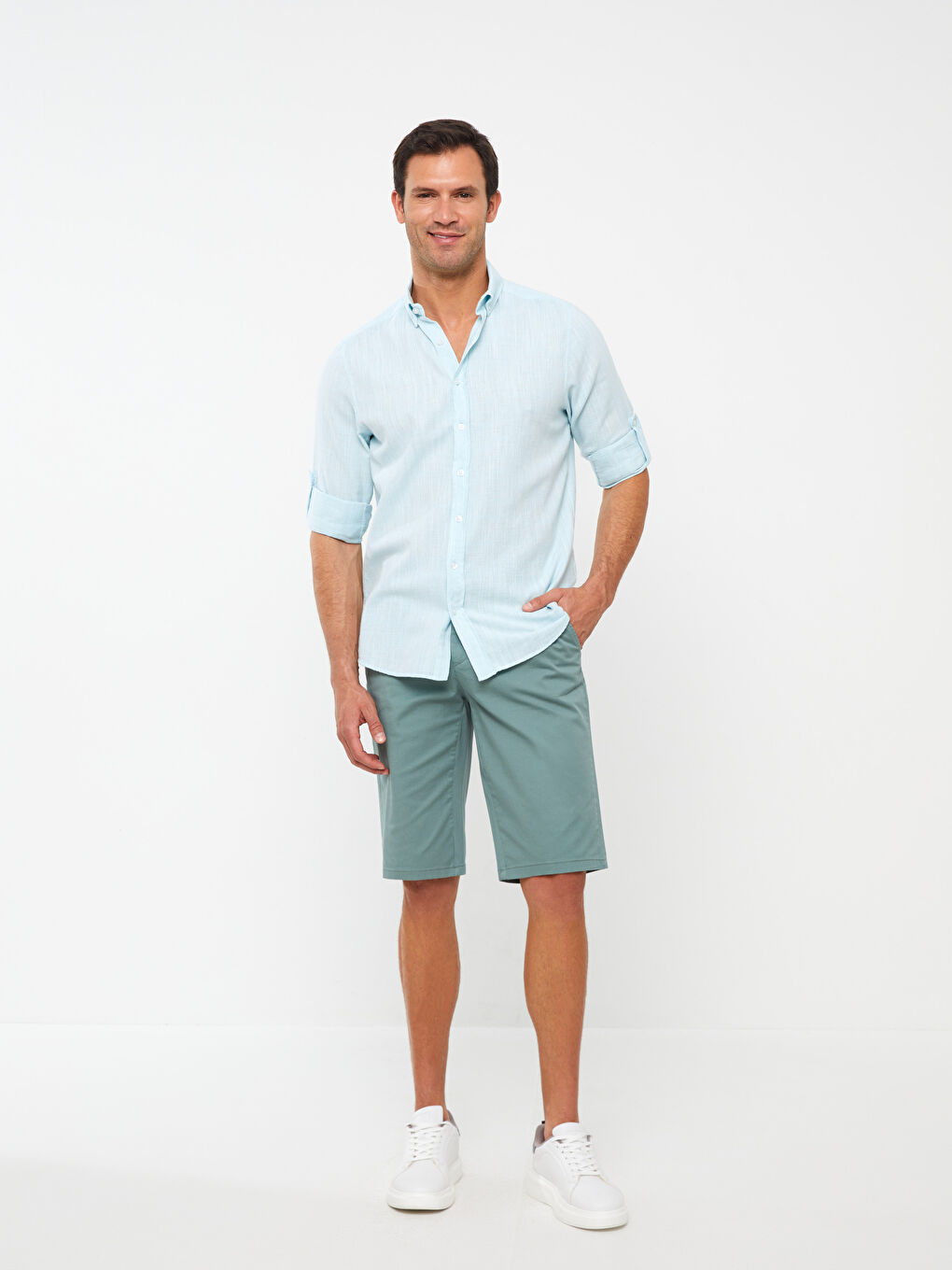 Chemise pour Hommes en Mélange de Lin à Manches Longues Coupe Régulière-2