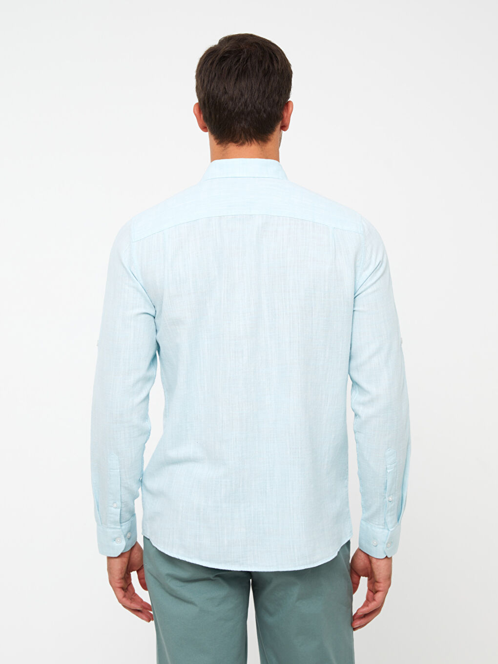 Chemise pour Hommes en Mélange de Lin à Manches Longues Coupe Régulière-4