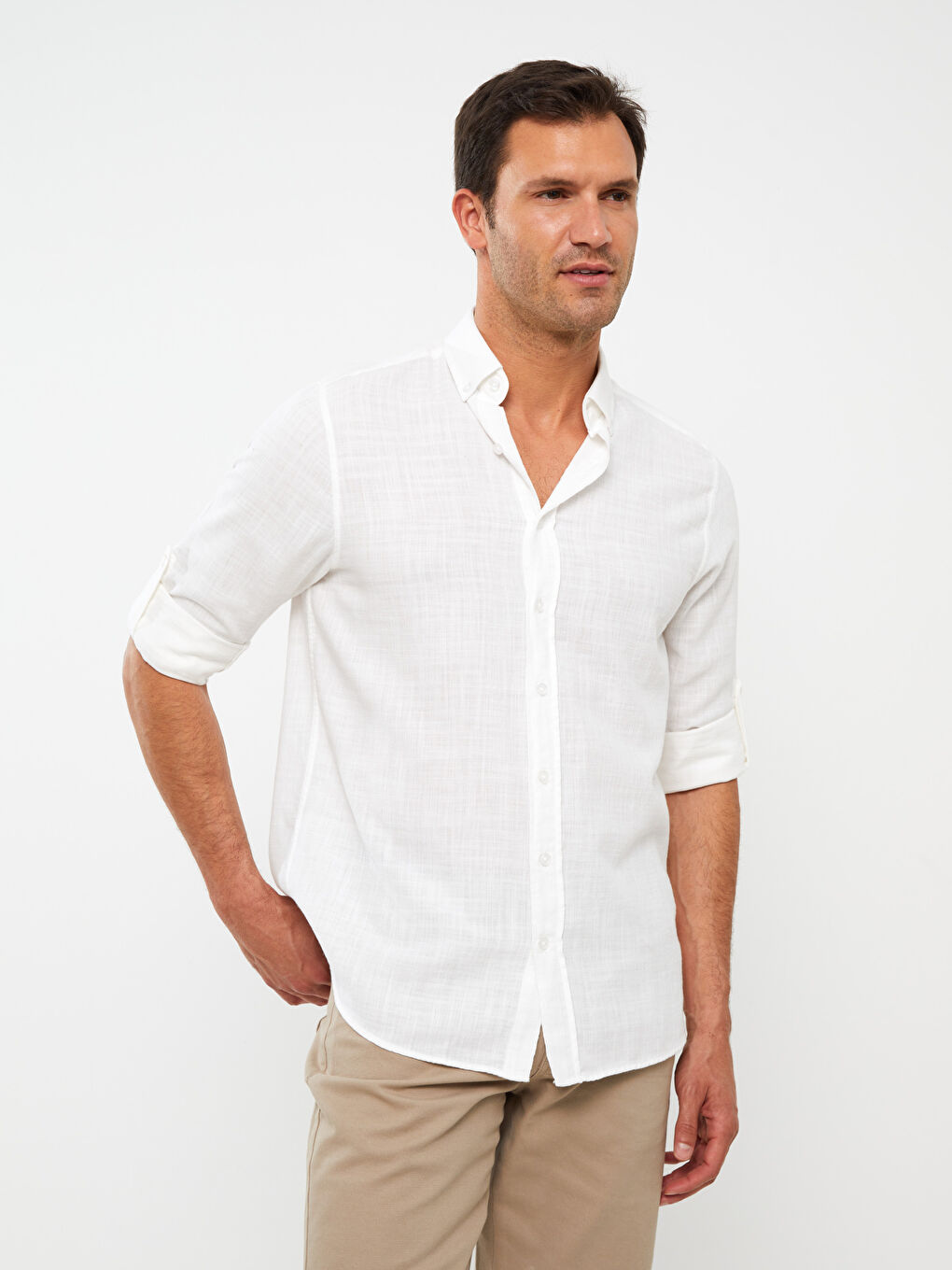 Chemise pour Hommes en Mélange de Lin à Manches Longues Coupe Régulière