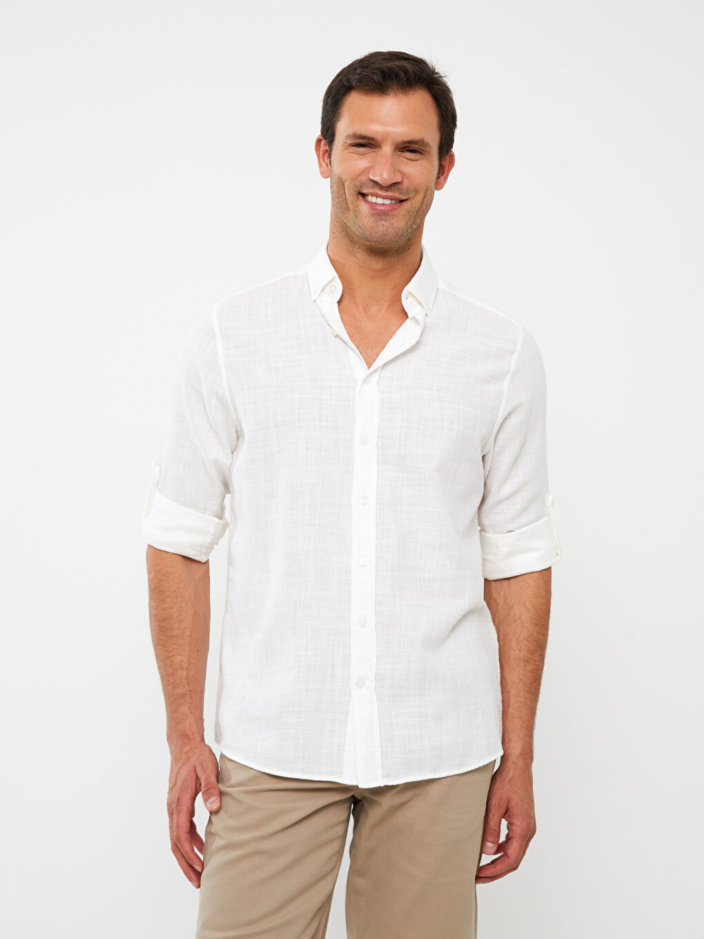 Chemise pour Hommes en Mélange de Lin à Manches Longues Coupe Régulière-1