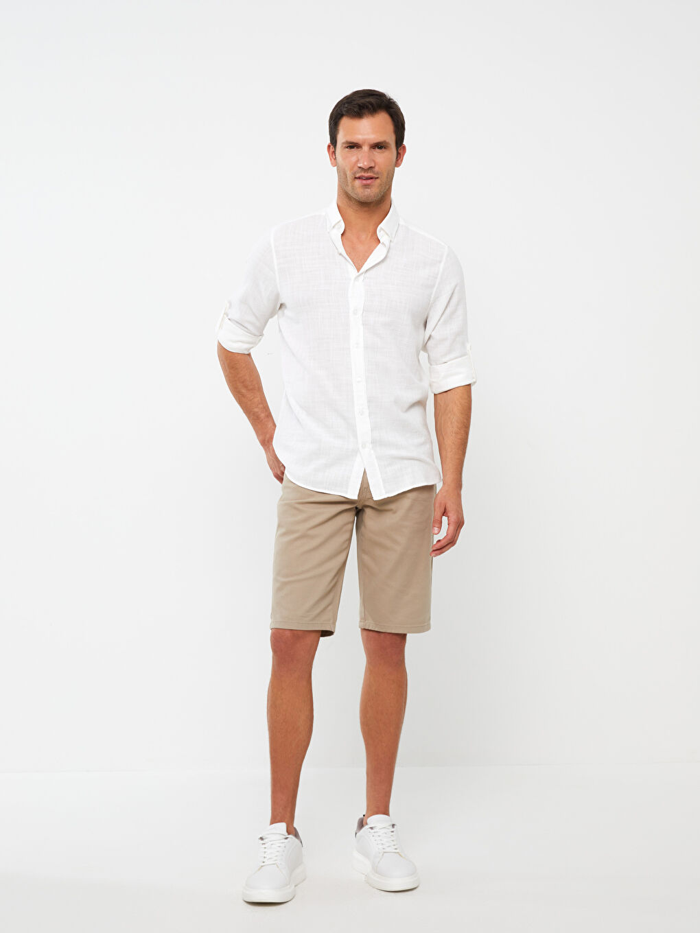 Chemise pour Hommes en Mélange de Lin à Manches Longues Coupe Régulière-2