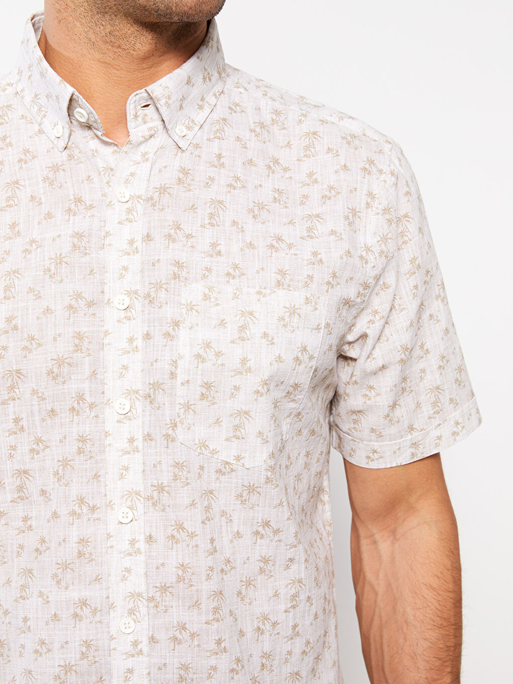 قميص بوبلين منقوش كم قصير بقصة عادية للرجال-3