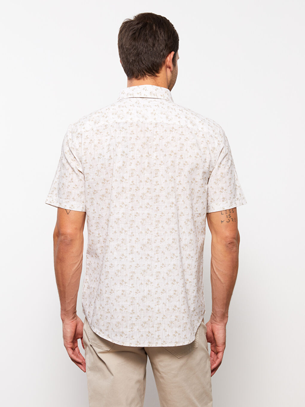 قميص بوبلين منقوش كم قصير بقصة عادية للرجال-4