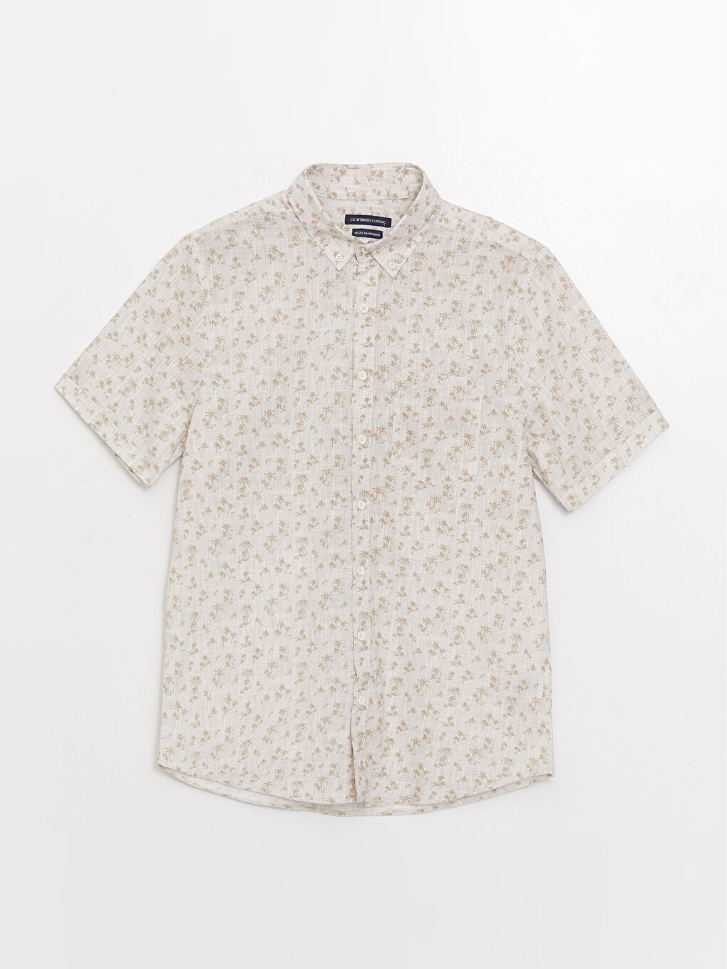 قميص بوبلين منقوش كم قصير بقصة عادية للرجال-5